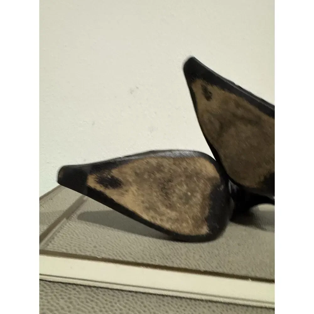 PRADA Y2K Pumps Heel Leather Black Point Toe Cutout Sz 37.5 / 7.5